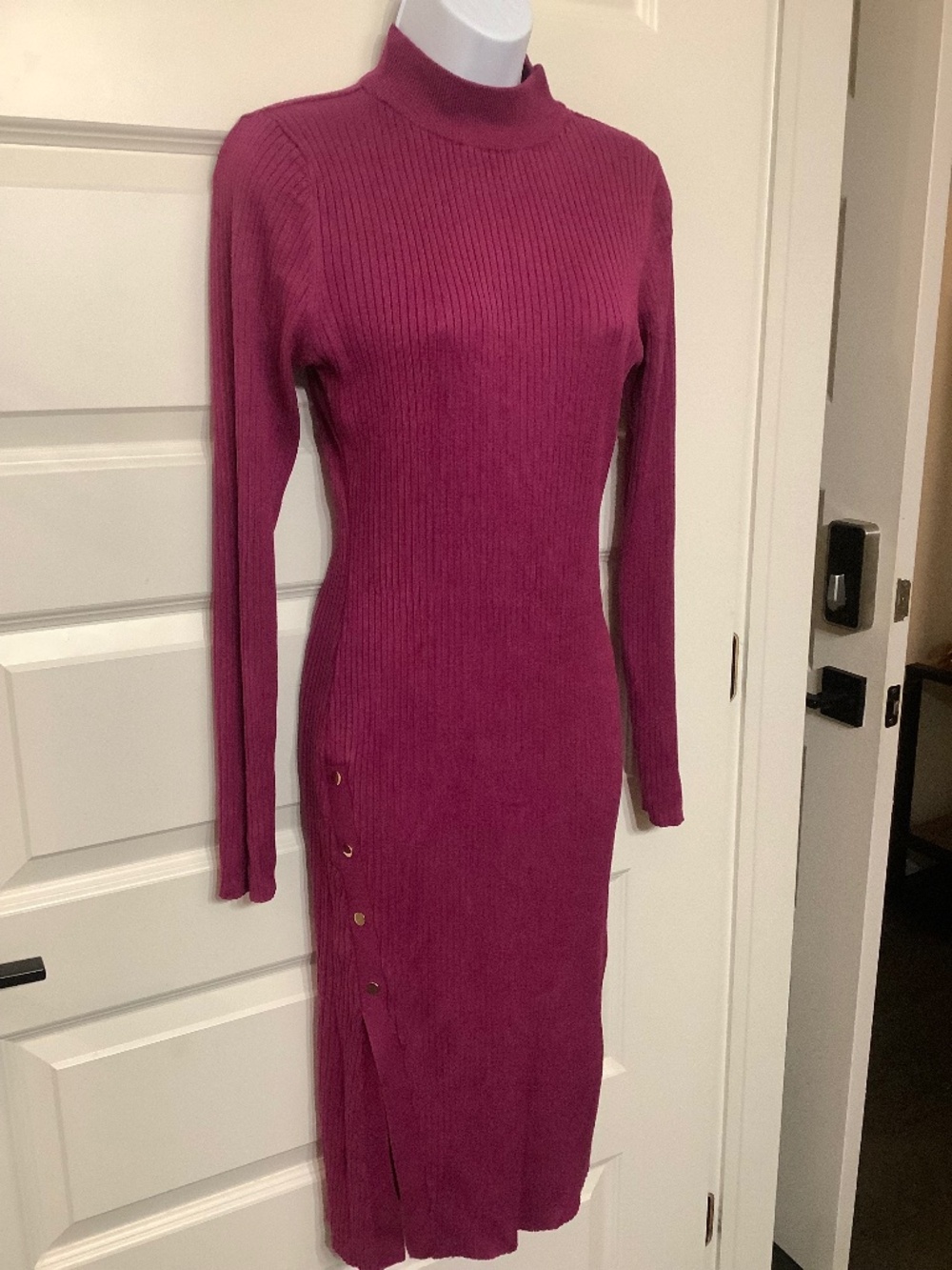 Mock Neck Cutout Sweater Dress, stretchy M-L